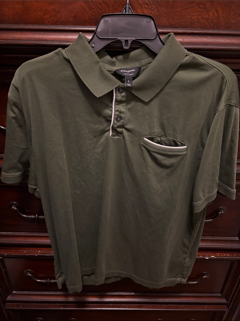 Banana Republic Olive Green Polo with Chest Pocket Trim-Luxe Touch-Lg